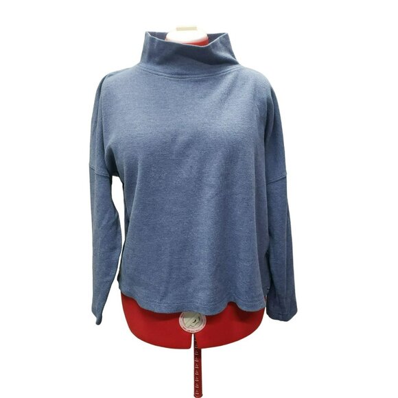 Vineyard Vines Drop Shoulder Pullover Top, Sz L Blue Mock Neck, See Measurements - Picture 1 of 9